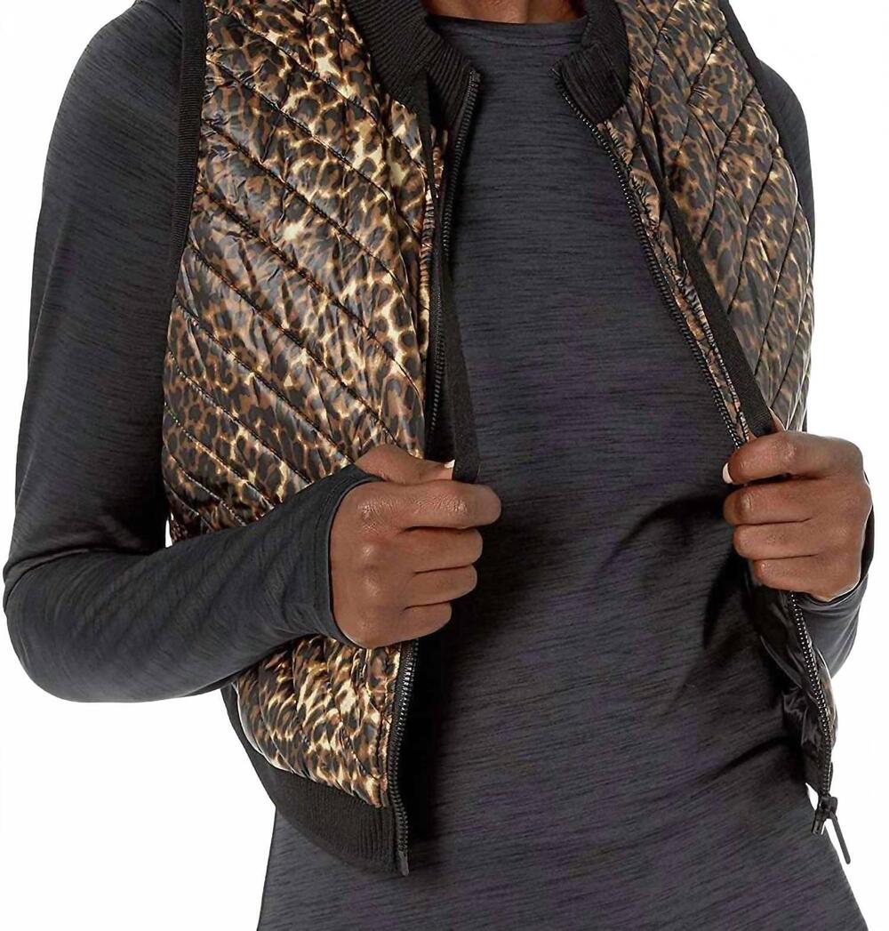 NEW CALVIN KLEIN cropped quilted vest in prowl combo/black/brown